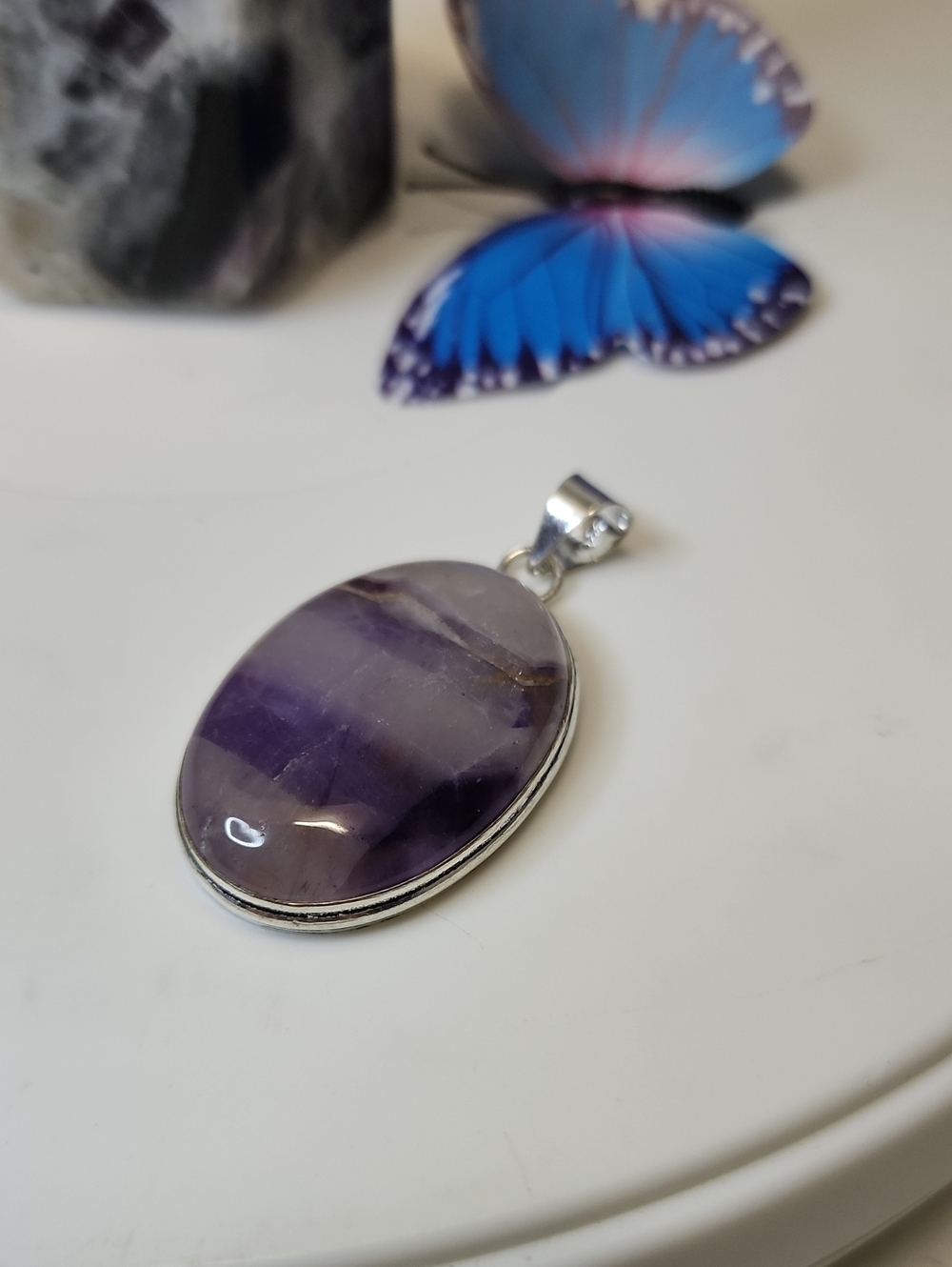 Purple Oval Amethyst Pendant Necklace -